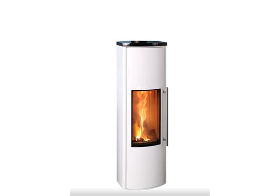 Skanderborg Kaminofen  BELLA inkl. Speicherkern VULKANO  Stahl weiss  Abgang hinten