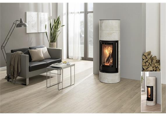 Skanderborg Kaminofen  Pila Compact  Kachel Betonic  Abgang hinten