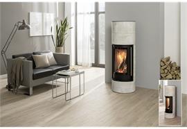 Skanderborg Kaminofen  Pila Compact  Kachel Betonic  Abgang oben