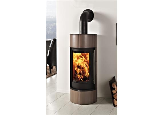 Skanderborg Kaminofen  Pila Compact  Kachel Cappuccino  Abgang oben