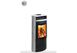 Skanderborg Kaminofen  Santo Da  Stahl schwarz  Abgang hinten