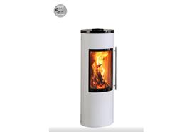 Skanderborg Kaminofen  Veron Da  Stahl weiss  Abgang hinten