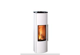 Skanderborg Kaminofen  BELLA inkl. Speicherkern VULKANO  Stahl weiss  Abgang hinten